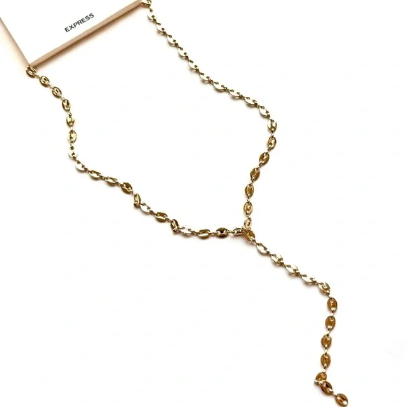 EXPRESS Gold Tone Lariat Chain Necklace NWT - Picture 2 of 6